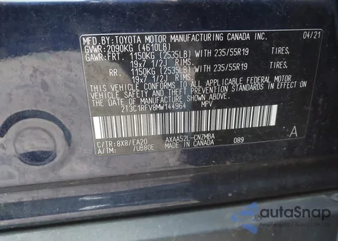 2021 Toyota Rav4 Xle Premium from USA, damaged, VIN 2T3C1RFV8MW144964
